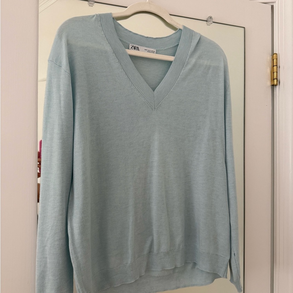Zara Light Blue V-Neck Sweater for Women